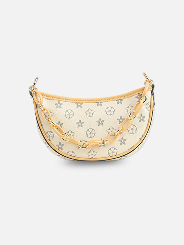 Luxury Monogram Crescent Shoulder Bag – Cream & Gold