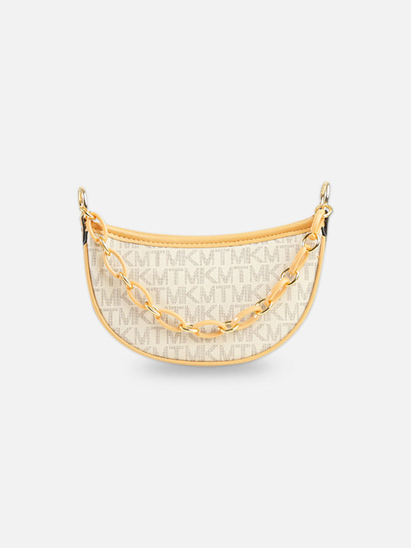 Ivory Monogram Crescent Shoulder Bag – Beige & Gold