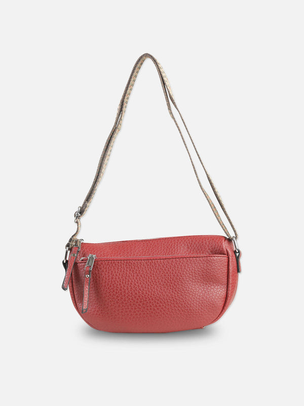 Chic Red Textured Shoulder Bag with Adjustable Strap