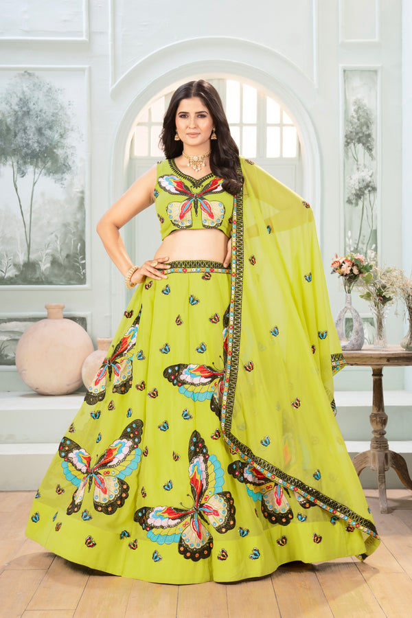 Light Green Butterfly Faux Georgette Party Wear Lehenga Set
