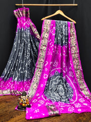 Pure Bandhej Tapeta Soft Silk Saree