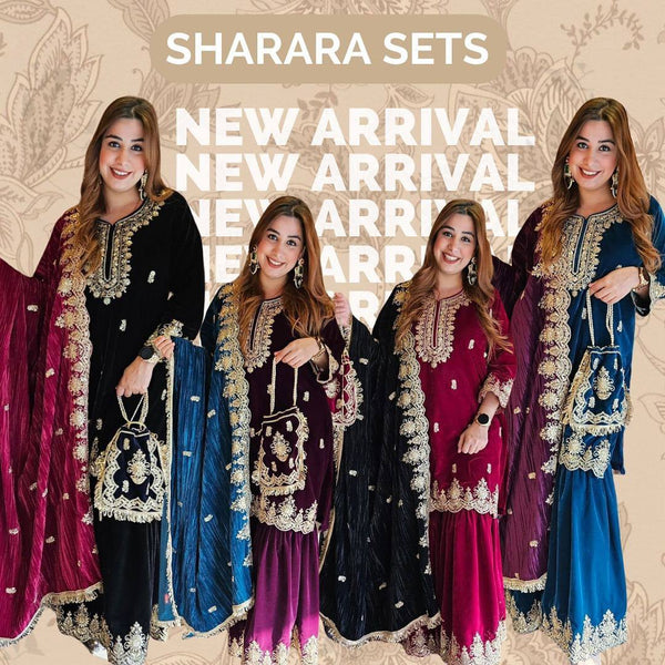 Viscous Velvet Sharara Set in 4 color