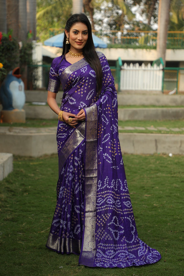 Bandhej Silk Kanjivaram Border saree - Tiamgee