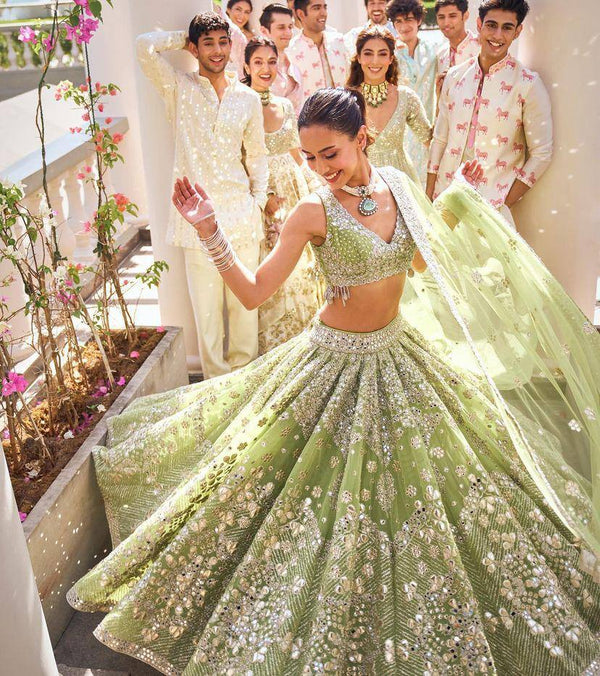 Light Green Butterfly Net Bridal Special Lehenga Choli