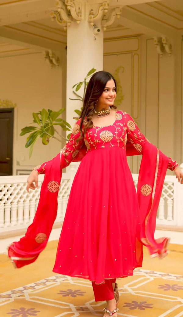 Pink Faux Georgette Designer Gown Set