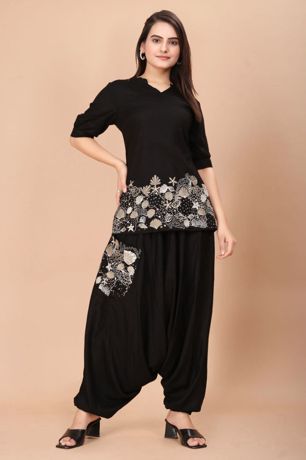 Black Viscose Slub Co-ord Set