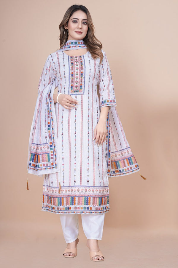 Off White Kora Muslin Kurta Set With Dupatta