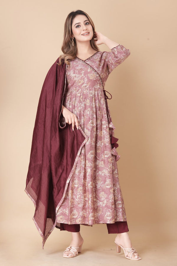 Gajari Viscose Modal Silk Kurti Set with Dupatta