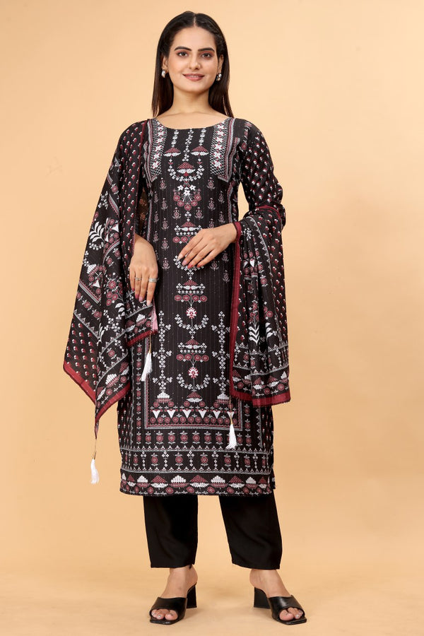 Black Kora Muslin Kurta Set With Dupatta