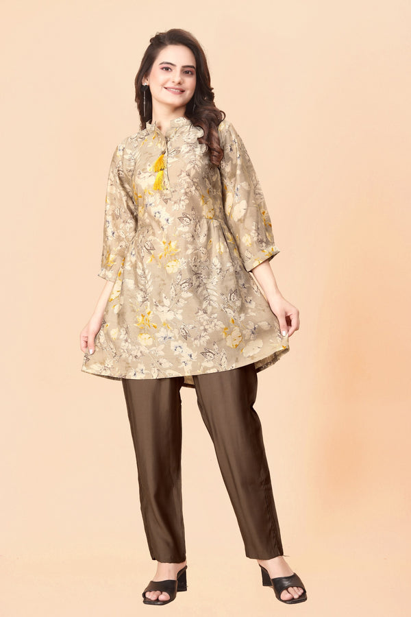 Chikoo Modal Silk Tunic Pent Set