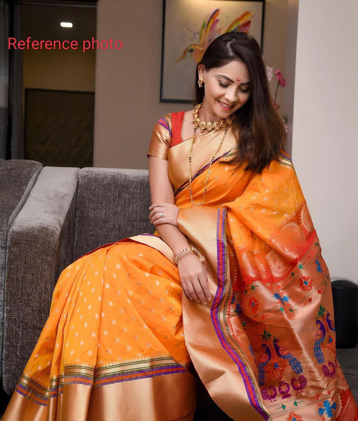 Orange Paithni Soft Silk Pure Jari Saree