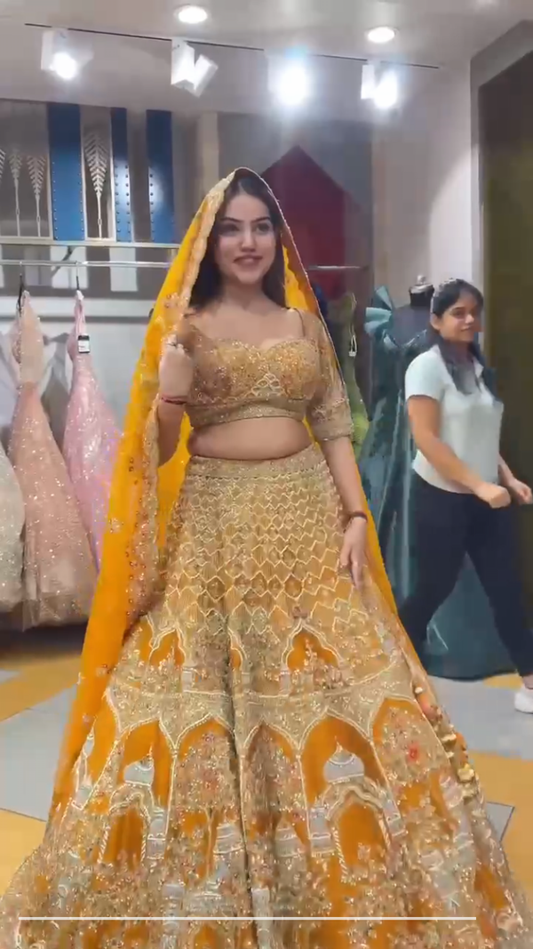 Mustard Faux Georgette Bridal Lehenga Choli