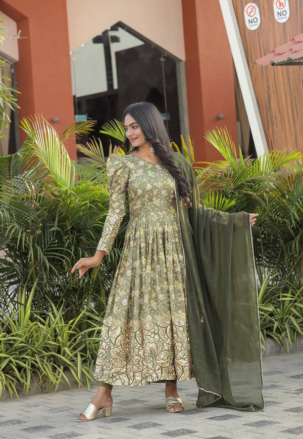 Mehendi Green Silk Anarkali set