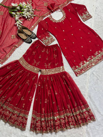 Designer Red Sharara Set