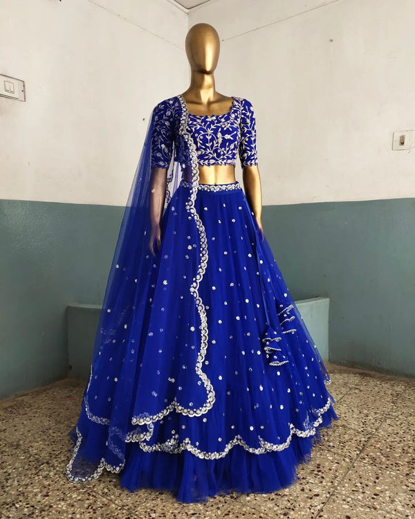 Bright Blue Faux Georgette LehengaCholi Dupatta Set