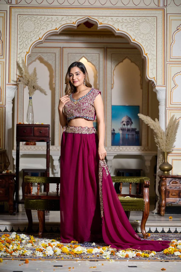 Rani Faux Georgette Koti Sharara Plazzo Suite