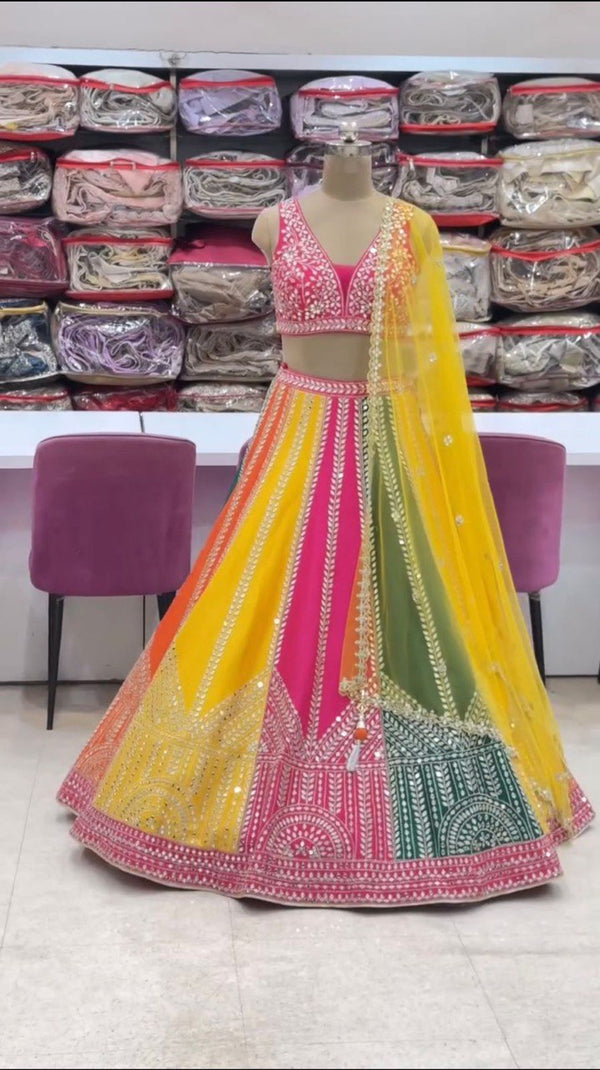 Chinon Silk Multi Color 9 MM Sequence Work LehengaSet