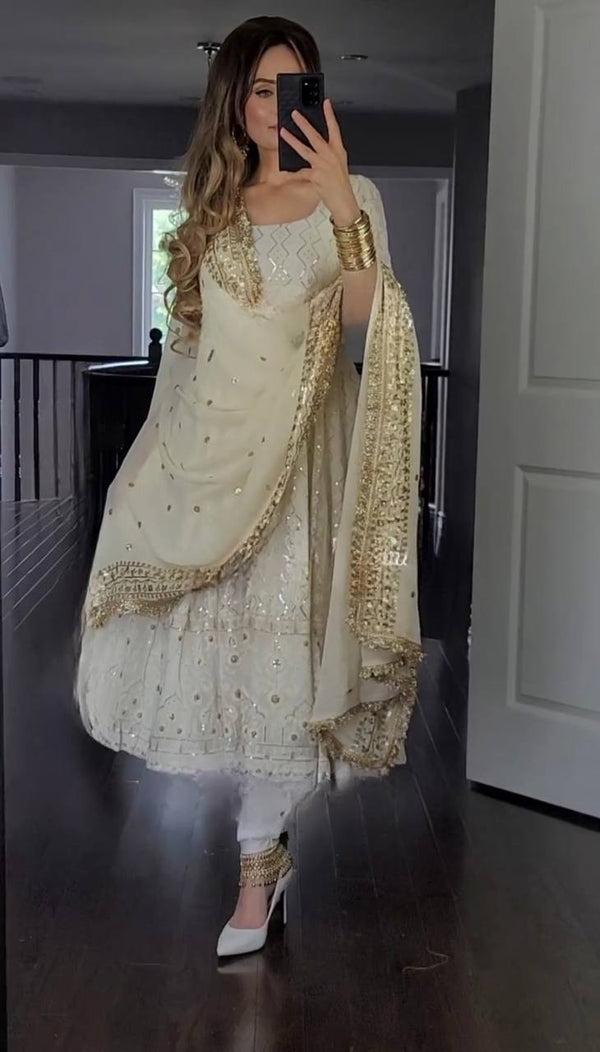 White Heavy Faux Georgette Anarkali Suit