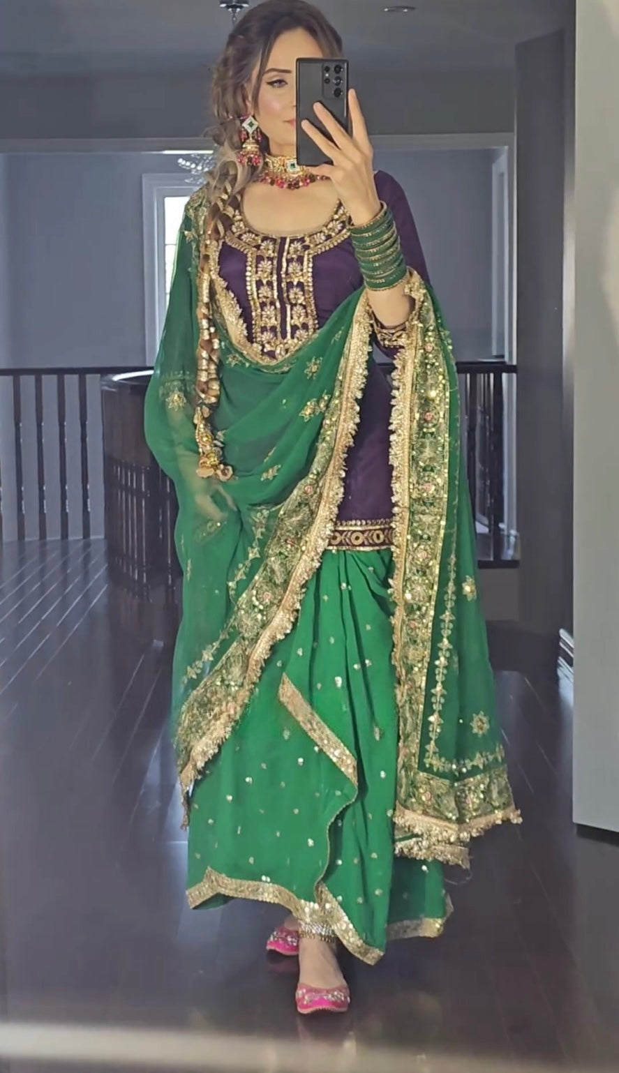 Pink & Green Punjabi Dhoti-Salwar Suit Tiamgee Pink & Green Punjabi Dhoti-Salwar Suit Tiamgee