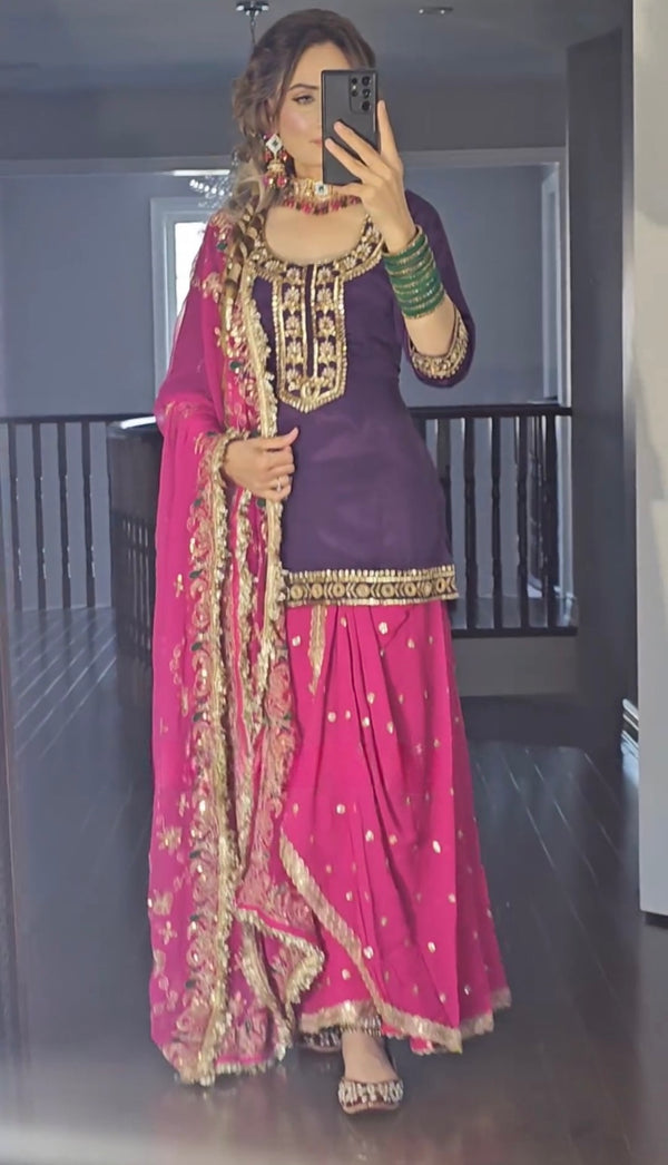 Pink & Green Punjabi Dhoti-Salwar Suit