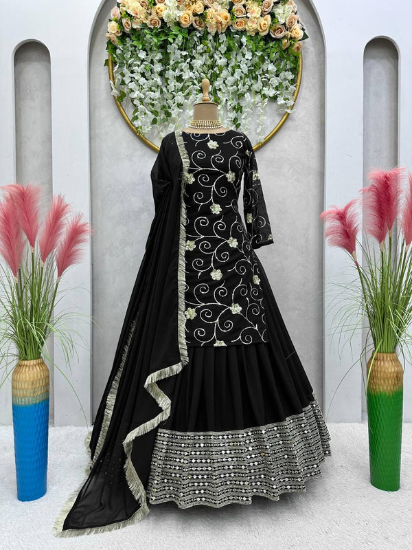 Black Faux Georgette Lehenga-Choli Duppata