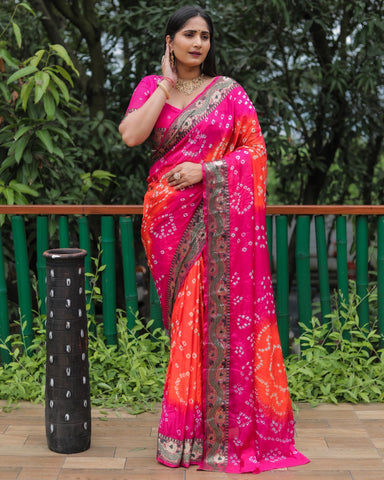 Pure Bandhej Tapeta Soft Silk Saree