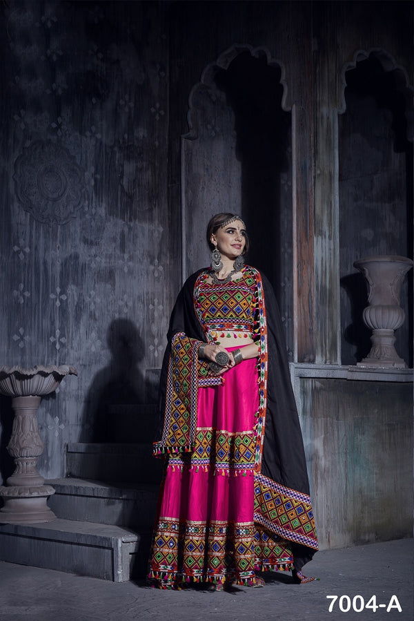 Black Navratri Chaniya Choli with Gamthi, Lace Work & Mirror Work