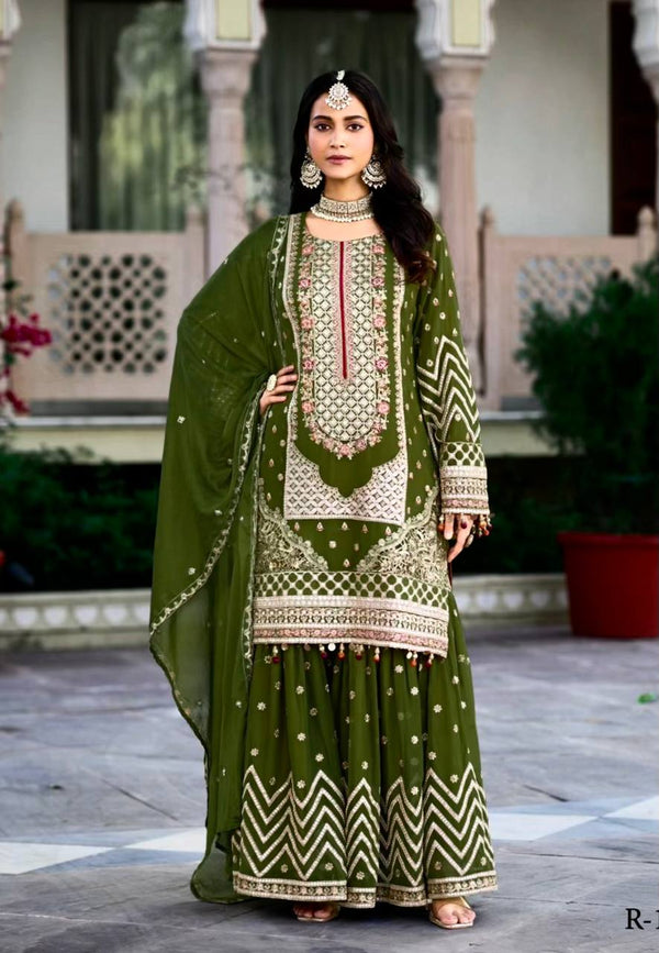 Green/ Black Kurta Sharara 3 Pc Set