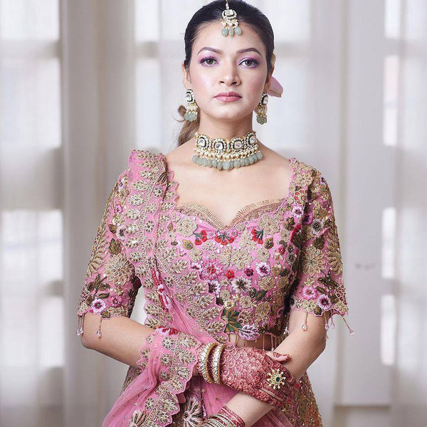 Pink Faux Georgette Bollywood Style Lehenga Choli