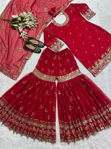 Designer Red Sharara Set