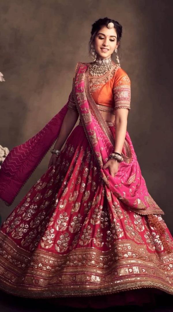 Pink Faux Georgette Bridal Lehenga-Choli - Tiamgee