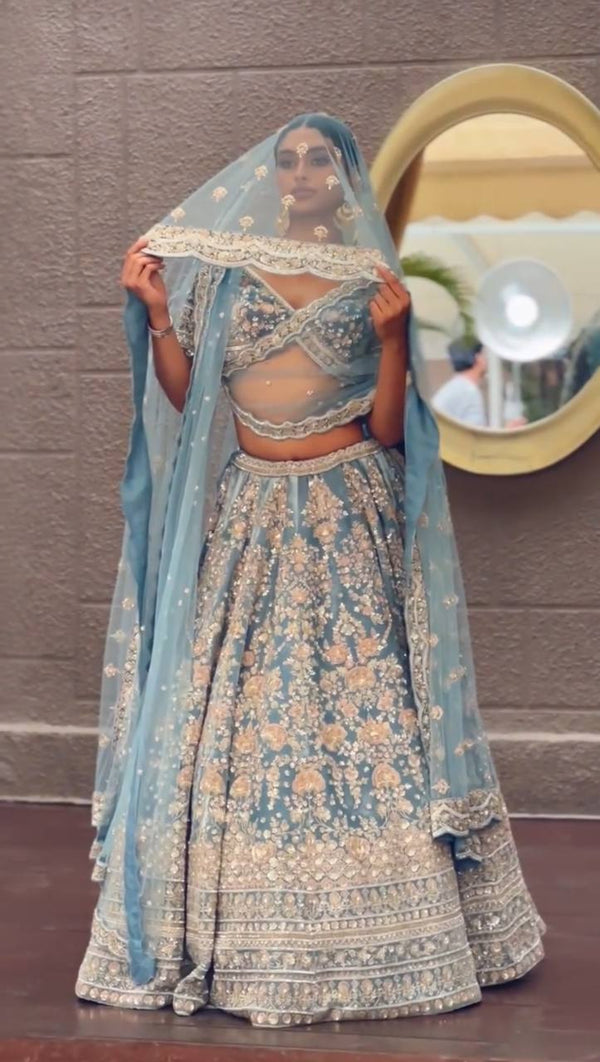 Sky Blue Faux Georgette Lehenga Choli