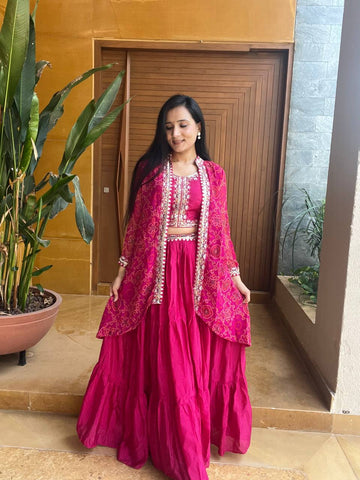 Navratri special bandhej lehenga shrug choli