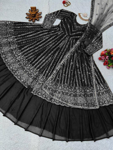 Faux Georgette Long Top Lehenga Dupatta