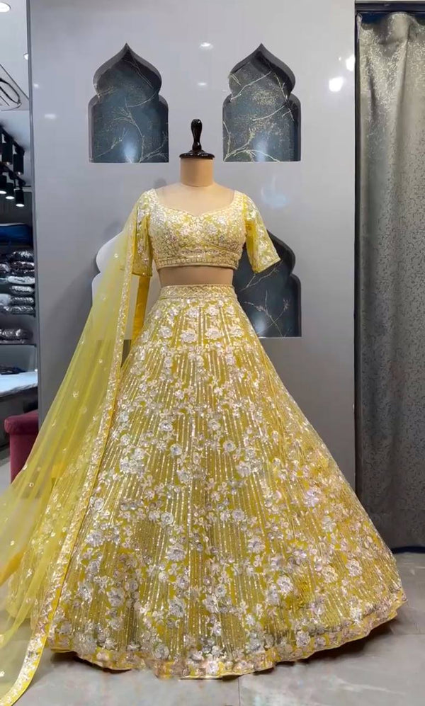 Lemon Yellow Soft Butterfly Net Lehenga Choli