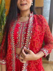 Navratri special bandhej lehenga shrug choli