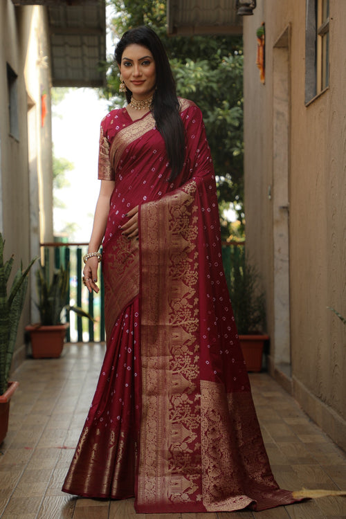 Kanjivaram Border Bandhej Saree