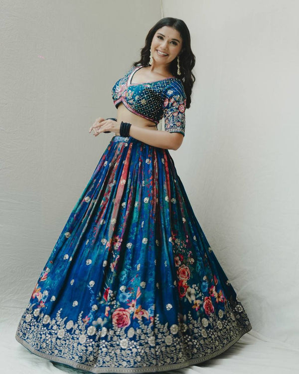 Blue Faux Georgette Designer Party Look Chaniya Choli