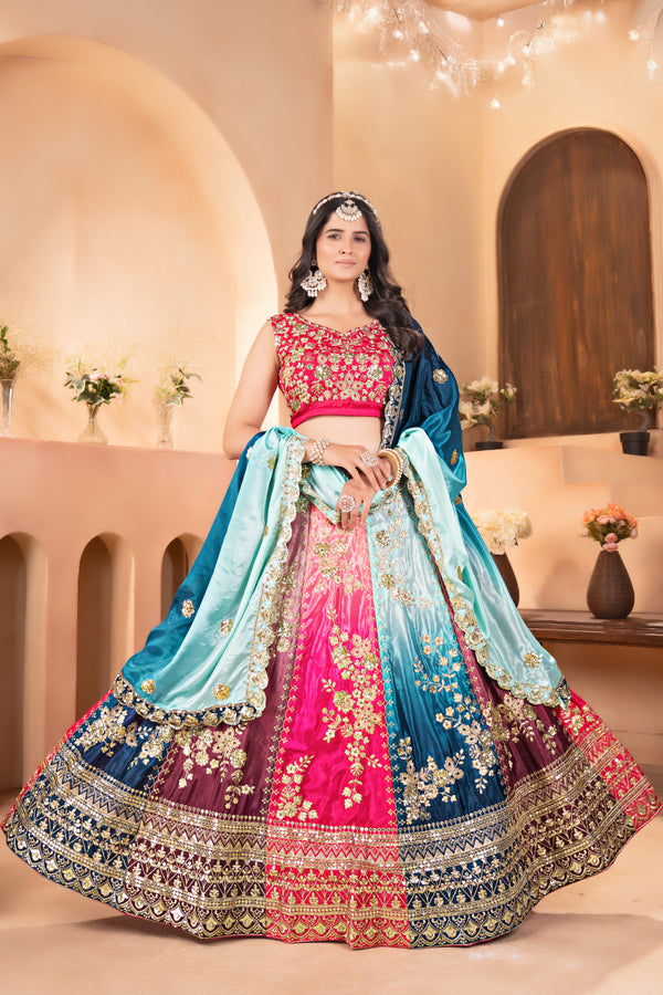 Chinon Pedding Embroidered Lehenga with Dupatta and Unstitched Choli