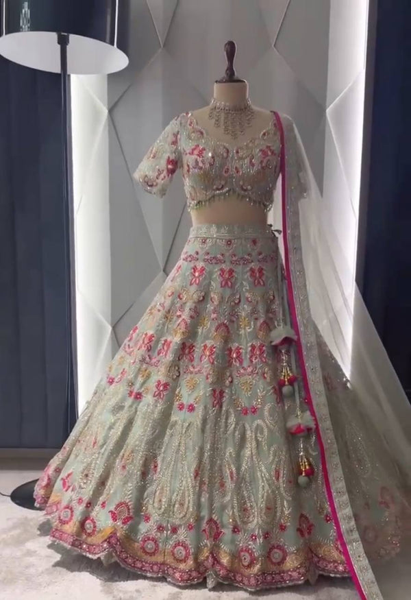 Off White Faux Georgette Bridal/Wedding Party Lehenga Choli - Tiamgee