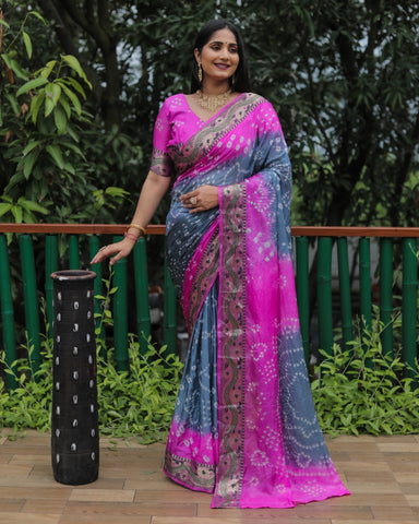 Pure Bandhej Tapeta Soft Silk Saree