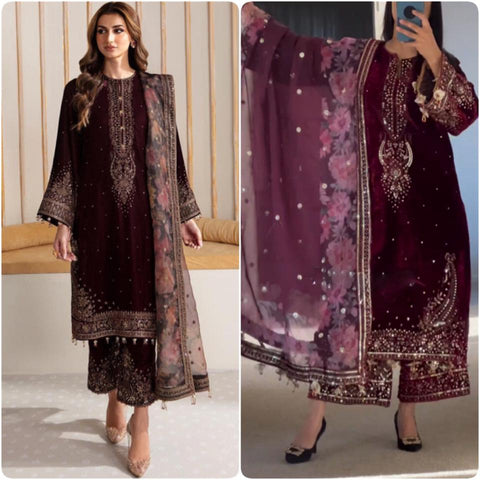 Stylish Velvet Top Plazzo Dupatta Set