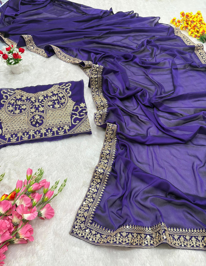 Purple Rangoli Silk Saree with Coding and Sequins Work - Tiamgee