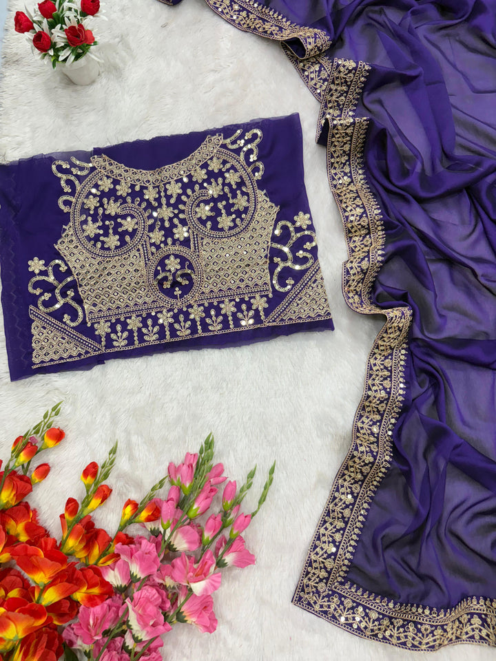 Purple Rangoli Silk Saree with Coding and Sequins Work - Tiamgee