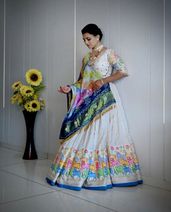 White Cotton Garba Special Chaniya Choli