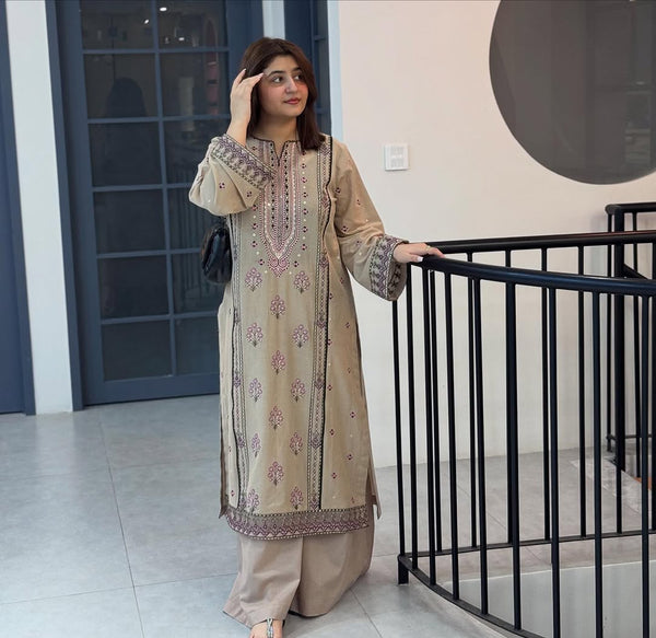 Heavy Faux Georgette Embroidered Top, Palazzo & Dupatta Set