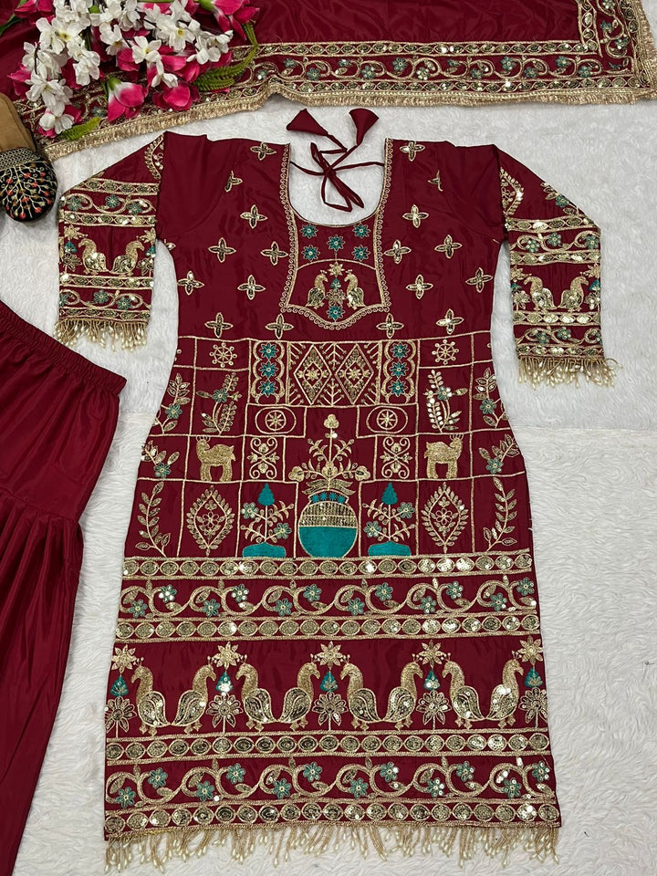 Natural Crepe Top, Dhoti Salwar & Dupatta Set - Tiamgee