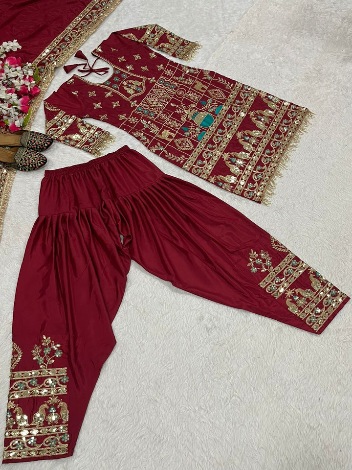 Natural Crepe Top, Dhoti Salwar & Dupatta Set - Tiamgee