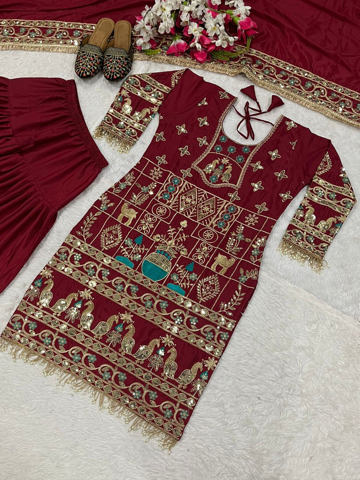Natural Crepe Top, Dhoti Salwar & Dupatta Set - Tiamgee