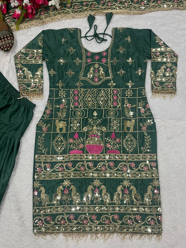 Natural Crepe Top, Dhoti Salwar & Dupatta Set - Tiamgee